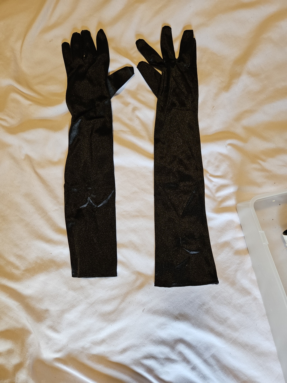 Long Black Satin Evening Gloves
